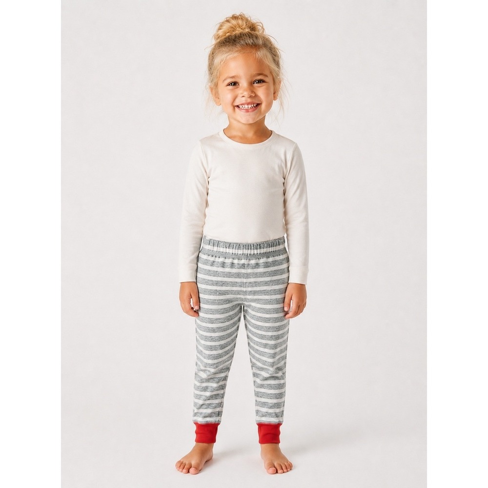 Mini Boden Kids Gray White Striped Pajama Pants Red Cuffs 4Y 104cm NWOT New